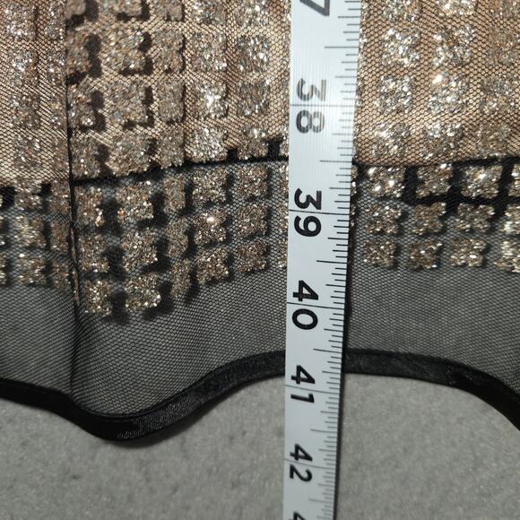 R & M Richards Womens Size 6 Beige Prom Dress Black Lace Overlay Glitter Formal - Picture 8 of 14